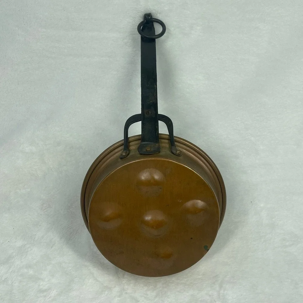 Vintage Solid Copper Pan Forged Iron Handle Hanging Hearth Kitchen Primitive